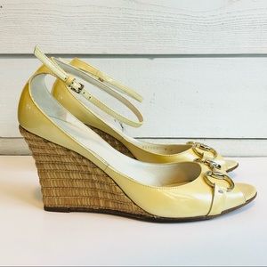 Gucci Authentic Patent Yellow Horse Bite Wedge Heels